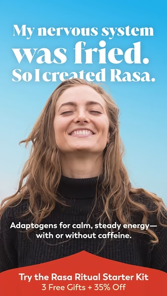 This 9:16 ad creative features a candid, founder-led personal testimonial about burnout, positioned as a problem-solution narrative for an adaptogen supplement.